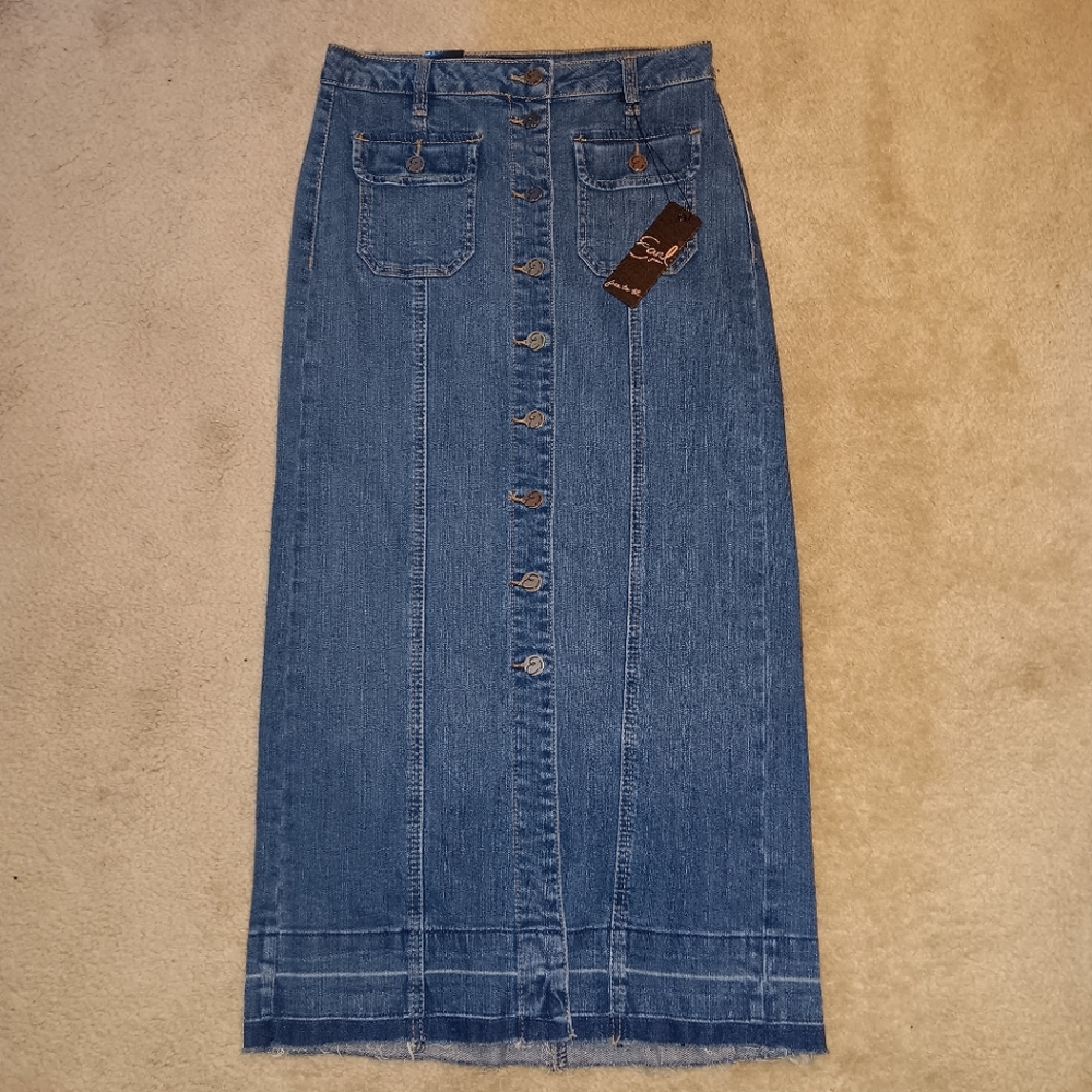Earl Jeans Blue Denim Button-Front Maxi Pencil Skirt Size 2 NEW
